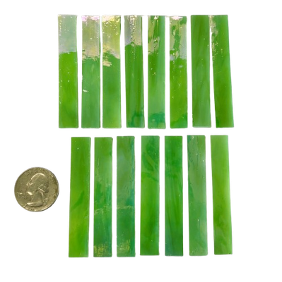 15 Iridescent Lime Green Stained Glass Large Rectangle Tiles