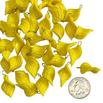 yellow glass leaf charm with brass loop