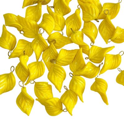 yellow glass leaf charm with brass loop