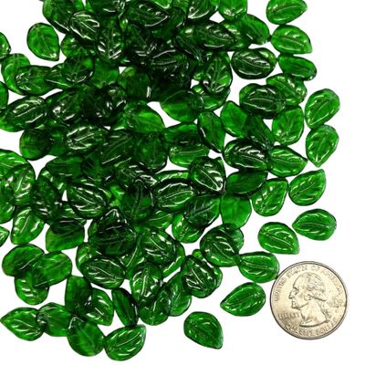 emerald green translucent glass leaf charms