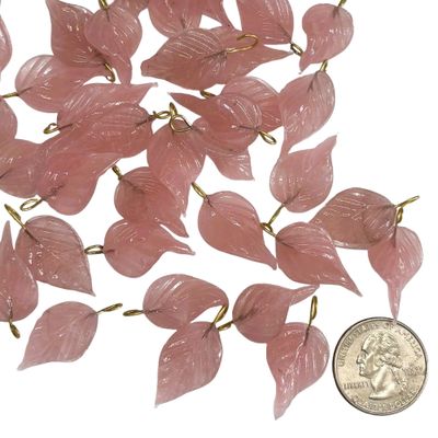 pink rose glass leaf charm with brass loop
