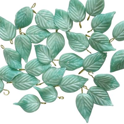 turquoise glass leaf charm with brass loop