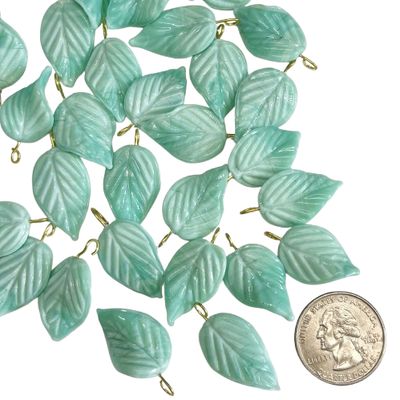 turquoise glass leaf charm with brass loop