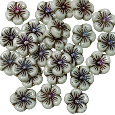White Czech Hibiscus with Iridescent Highlights 21mm