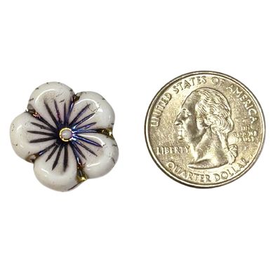 21mm White with Iridescent Highlights Czech Flower Close up