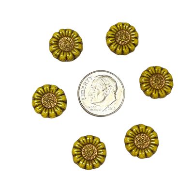 Czech Glass Sunflowers 13mm with dime for size reference