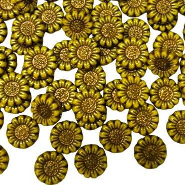 6  Yellow Czech Glass Sunflowers 13mm