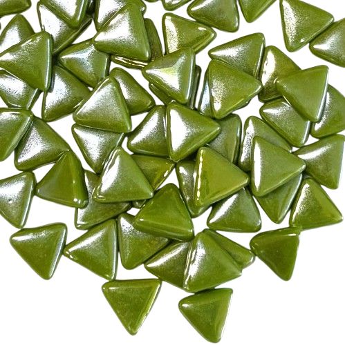 10mm Iridized Apple Green Glass Triangles