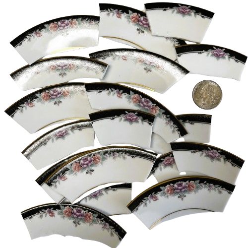 18 Floral &amp; Black Rim China Plate Pieces