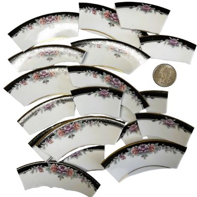 18 Floral &amp; Black Rim China Plate Pieces