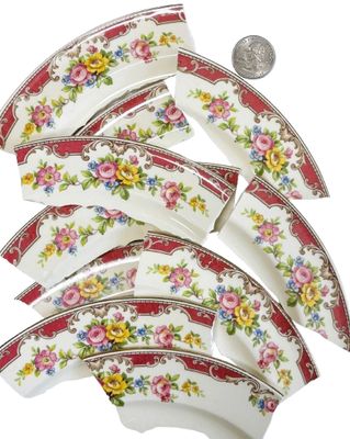 10 Dark Pink Vintage Floral China Plate Pieces