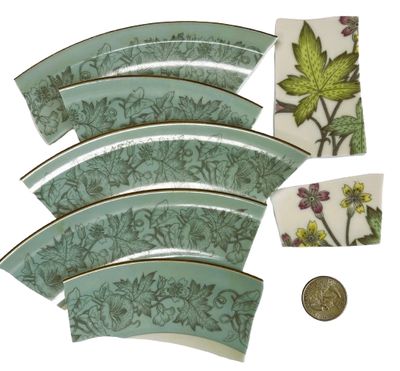 7 Large Teal Garden China Plate Pieces
