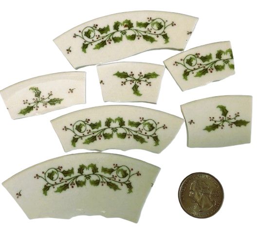 7 Christmas Holly China Plate Pieces