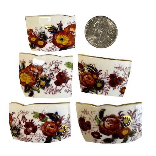 5 Large Imari Floral Porcelain Teacup Pieces