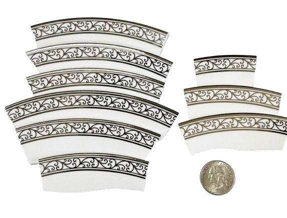 9 Long Black &amp; White Scroll- Silver Rim Plate Pieces