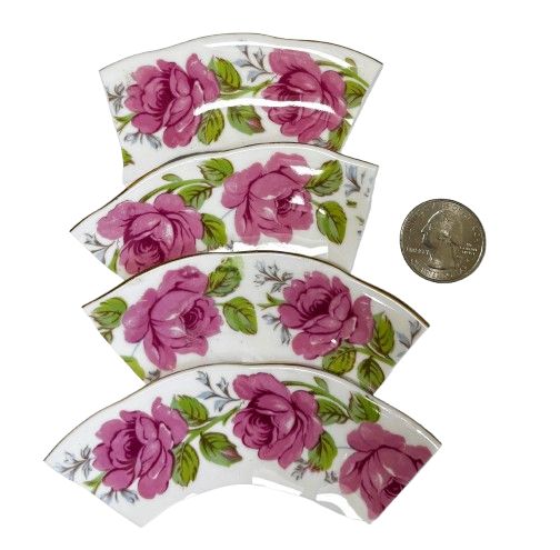 4 Large Bright Pink Roses Bone China Plate Pieces