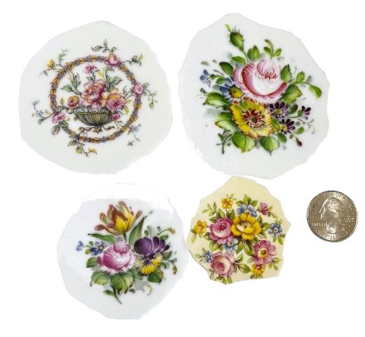 4 Large Floral China Plate Centers
