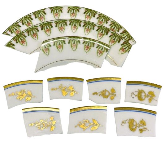 10 Plate Pieces - 2 Patterns Flowers &amp; Gold