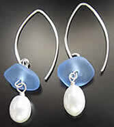 Baby Blue Sea Glass Earrings with Freshwater Pearls