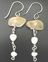 Golden Yellow Sea Glass and Pearl Earrings