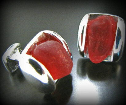 Rare Red Sea Glass Cufflinks