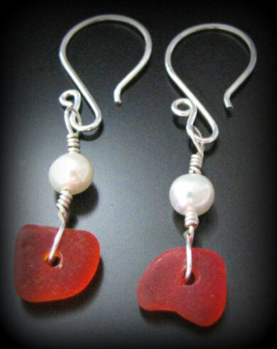 Red Sea Glass and Pearl Dangles