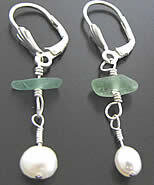 Seafoam Green Sea Glass Earrings w/Pearls