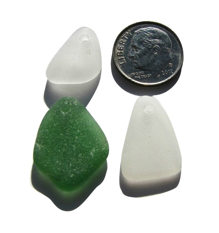 Large Top Drilled Green & Whites