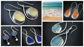 Sea Glass Earrings Set in Fine Silver