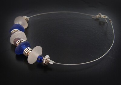 Blues and Whites Beaded Anklet
