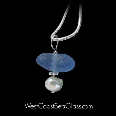 Soft Blue Sea Glass w/Pearl Necklace