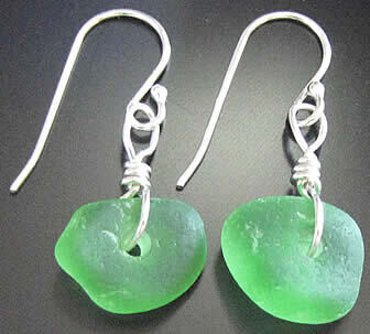 Emerald Green on Silver Earrings