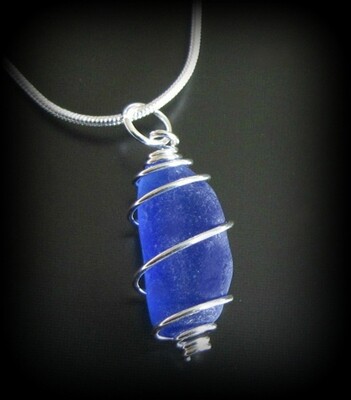 Cobalt Blue Sea Glass Spiral Necklace