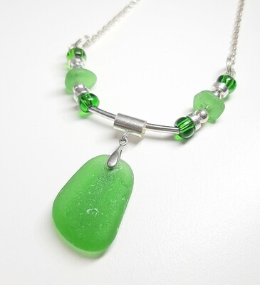 Emerald Drop on Silver with Beads