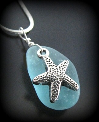 Aqua Blue Seaglass w/Seastar Necklace