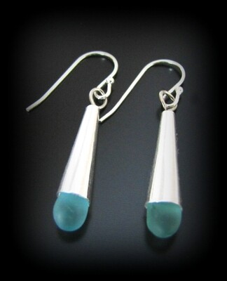 Aqua Blue Silver Cone Earrings