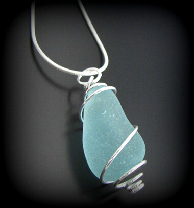 Aqua Blue Spiral Necklace