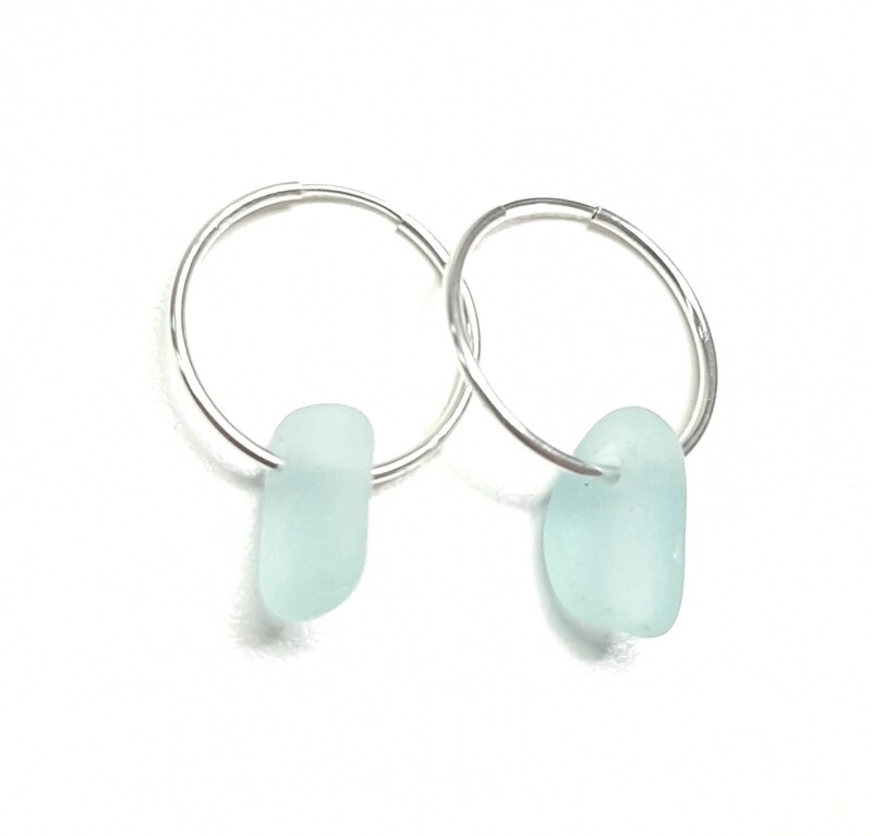 Soft Aqua on Silver Hoops