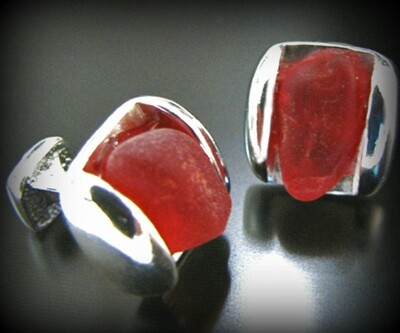 Rare Red Sea Glass Cufflinks