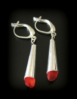 Rare Red Silver Cone Earrings