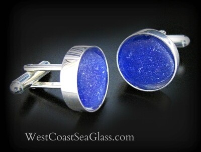 Round Cobalt Blue Sea Glass Cufflinks