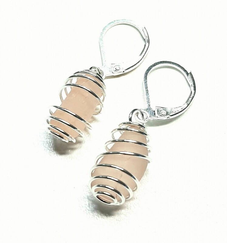 Pink Sea Glass Spiral Earrings