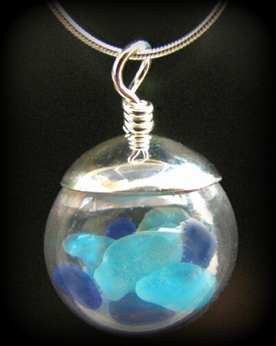 Sea Glass Blues in Glass Ball