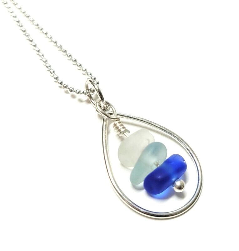 Blue Trio Teardrop Necklace