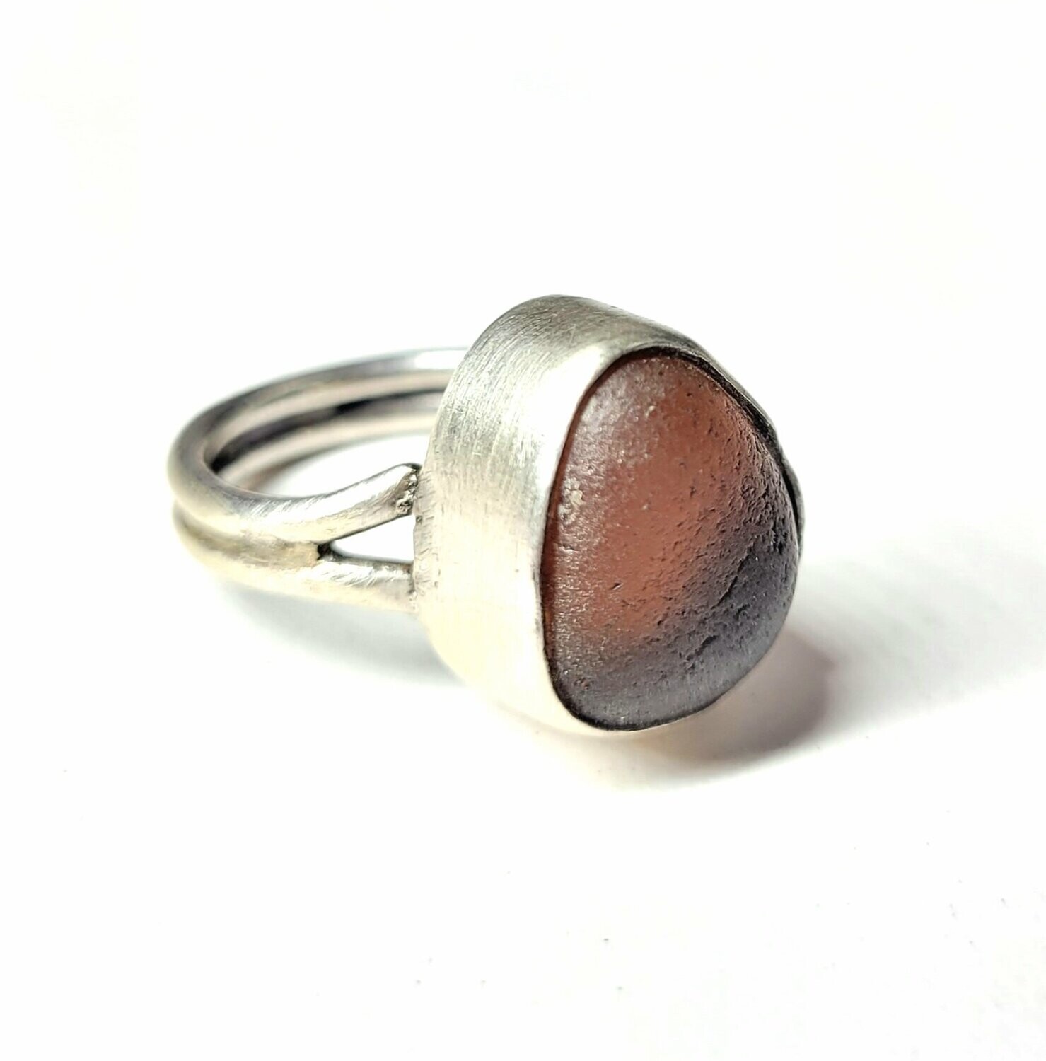 Chocolate Sea Glass Ring - Size 6.75