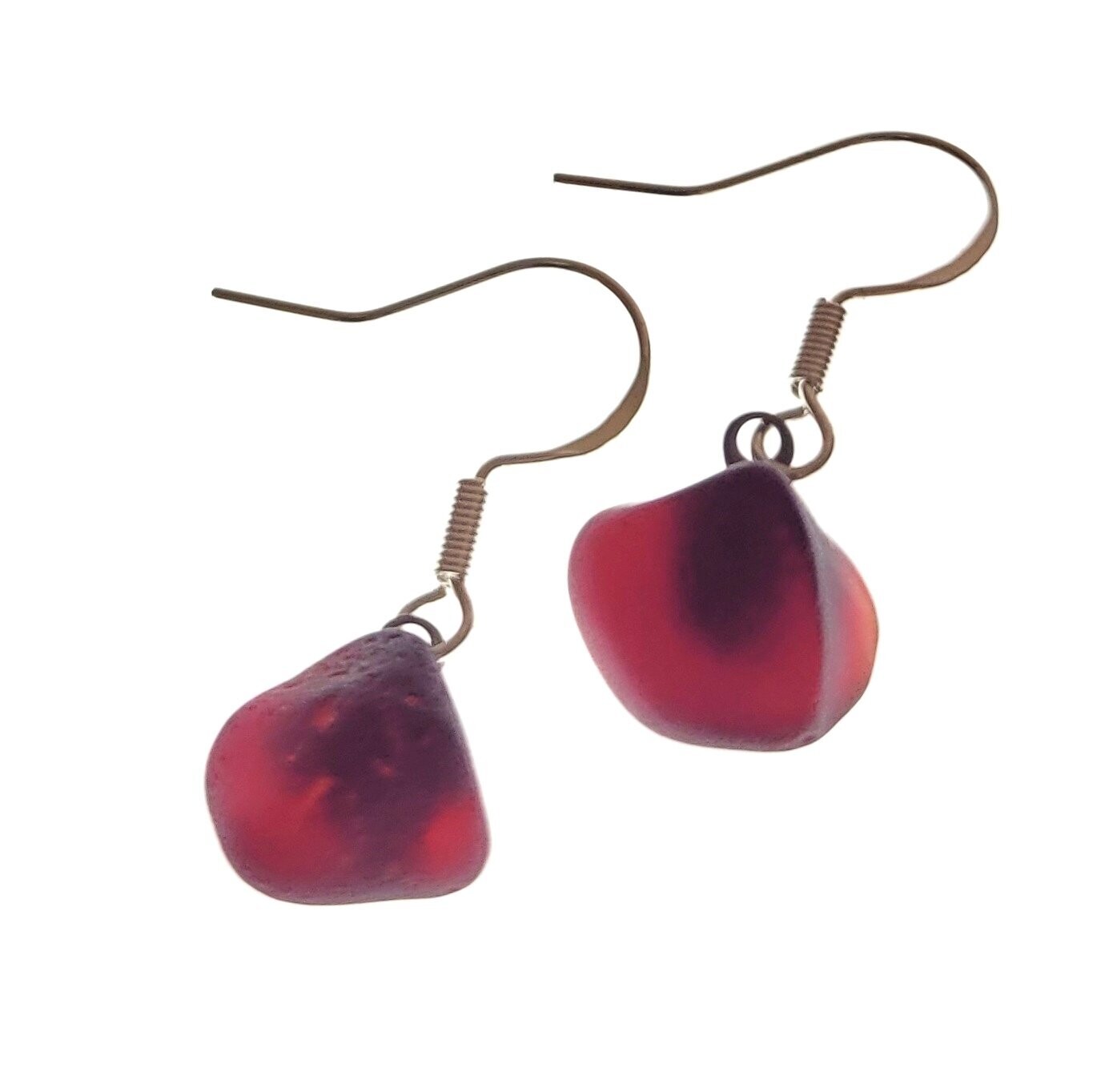 Dark Red Sea Glass Earrings