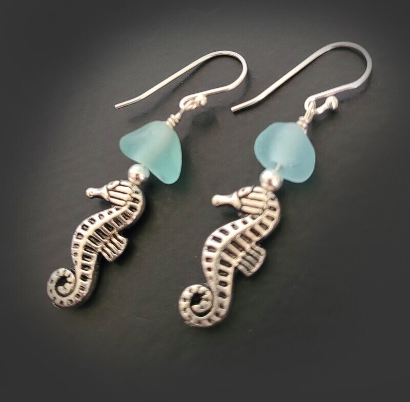 Aqua Blue Sea Horse Earrings