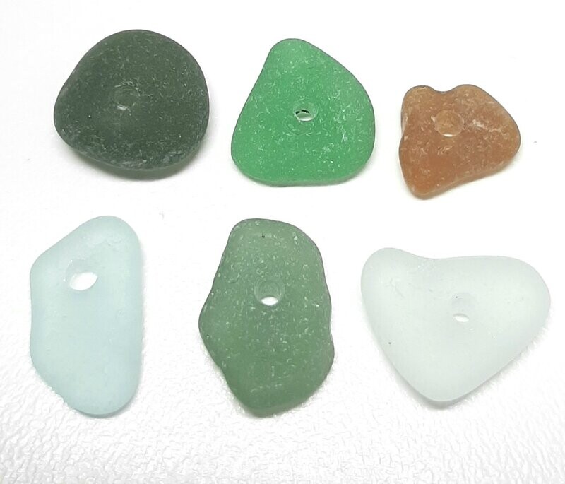 Drilled Italian Sea Glass - 6pcs