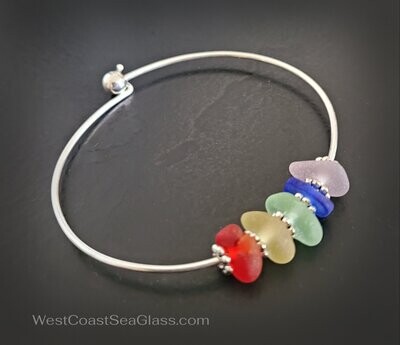Rare Pacific Sea Glass Rainbow Bangle Bracelet