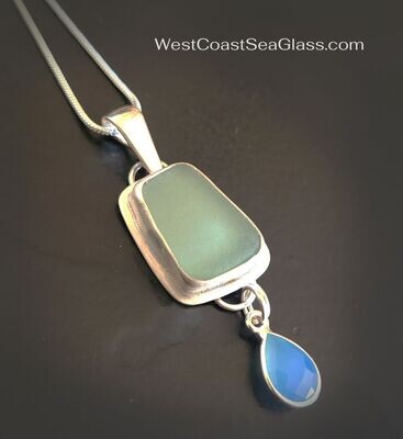 Pristine Beach Glass with Chalcedony Dangle